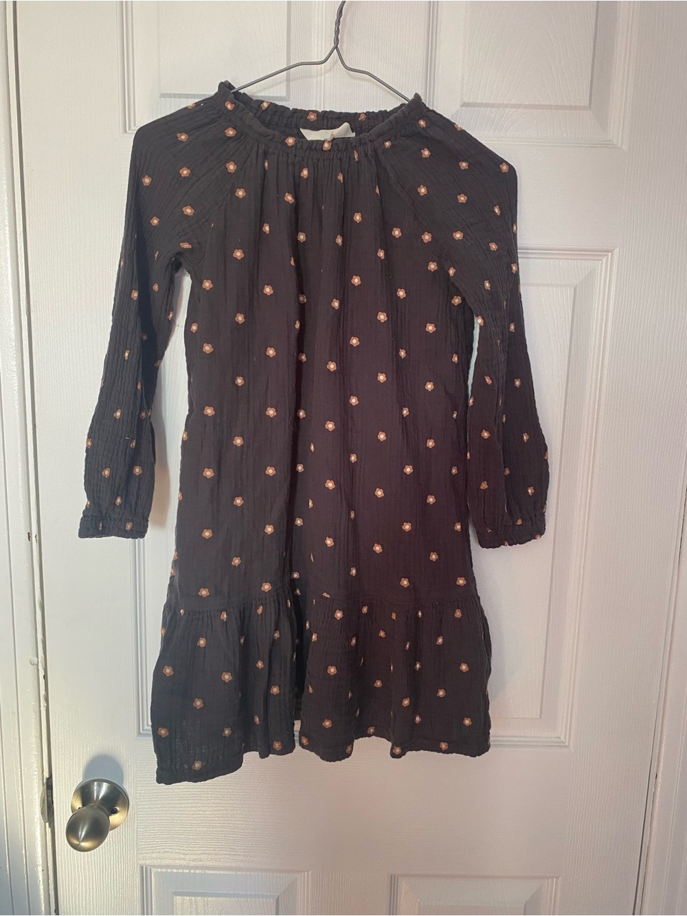 H&M Black Floral Gauze Tiered Long Sleeve Dress Size 9-10Y